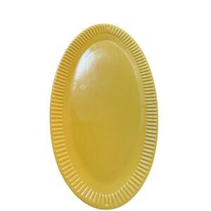 Vintage Roscho Yellow Ceramic Oval Serving Platter Ribbed Edge Mid-Century